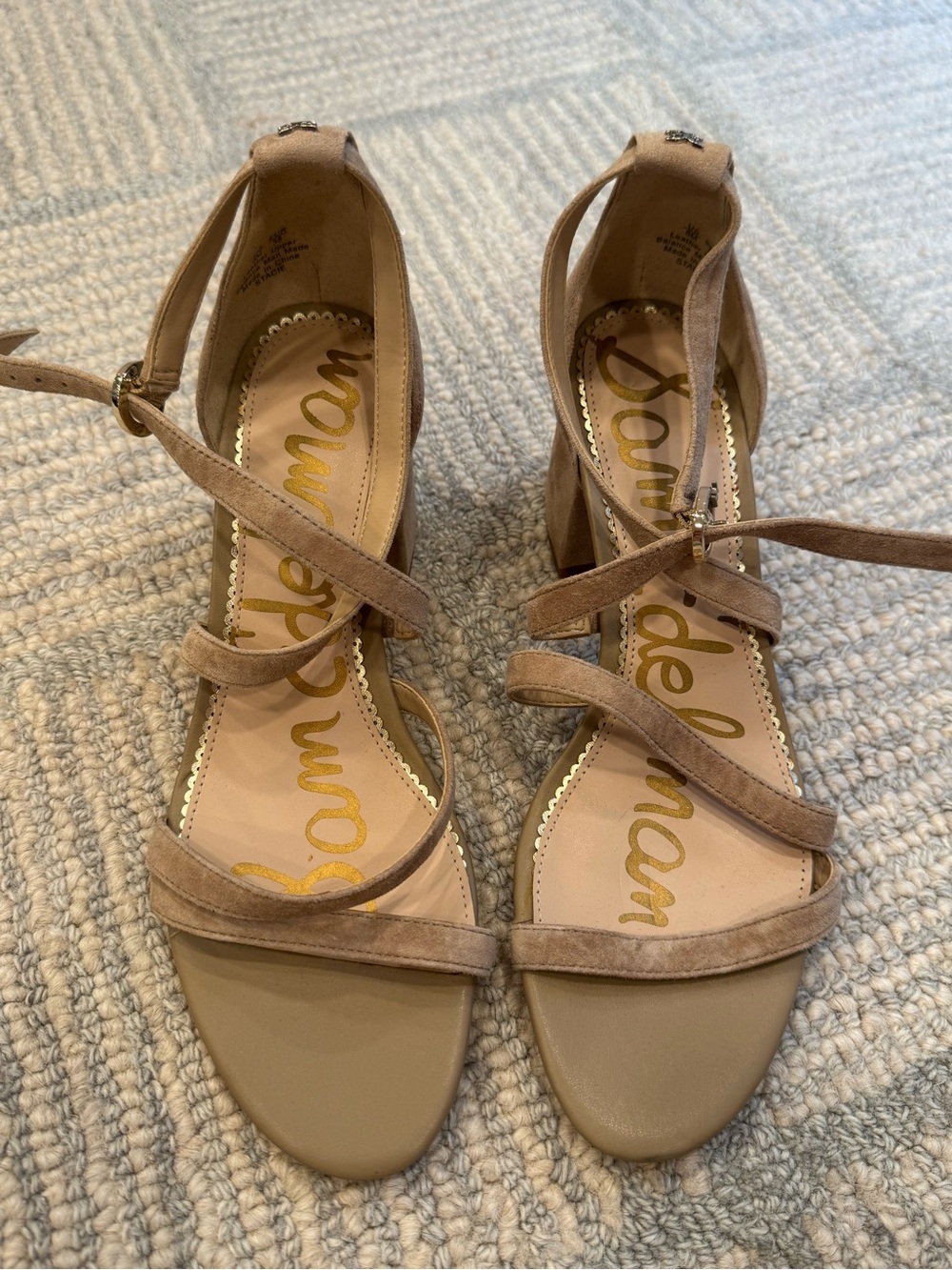 Sam Edelman Taupe Suede Strappy Block Heel Sandals